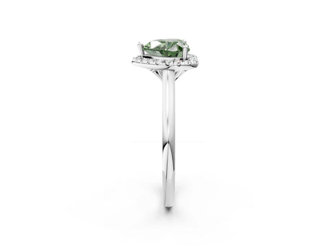White gold Fancy Green Heart Cut Halo Round Diamond Solitaire Engagement Ring with Pave Band and Four-Prong Setting_26