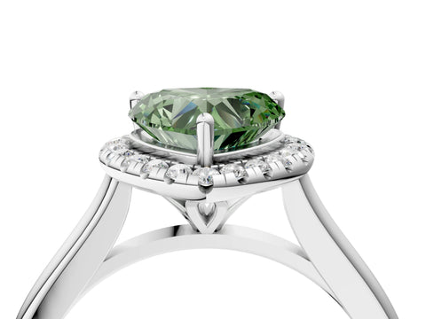 White gold Fancy Green Heart Cut Halo Round Diamond Solitaire Engagement Ring with Pave Band and Four-Prong Setting_28