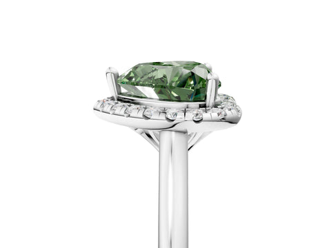 White gold Fancy Green Heart Cut Halo Round Diamond Solitaire Engagement Ring with Pave Band and Four-Prong Setting_29
