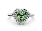 White gold Fancy Green Heart Cut Halo Round Diamond Solitaire Ring with Pavé Band and Four-Prong Setting_12