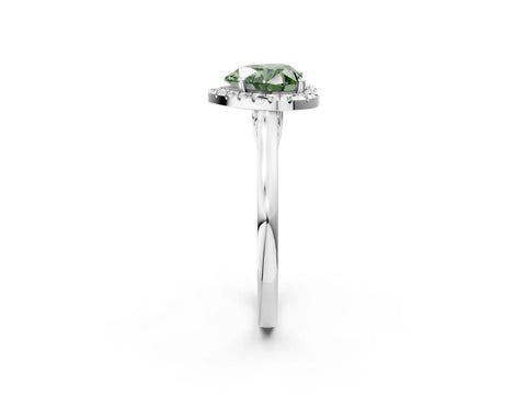 White gold Fancy Green Heart Cut Halo Round Diamond Solitaire Ring with Pavé Band and Four-Prong Setting_14