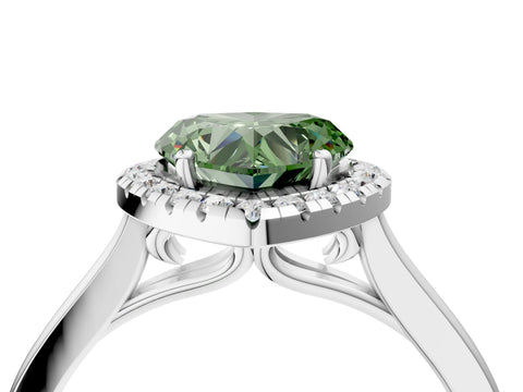 White gold Fancy Green Heart Cut Halo Round Diamond Solitaire Ring with Pavé Band and Four-Prong Setting_16
