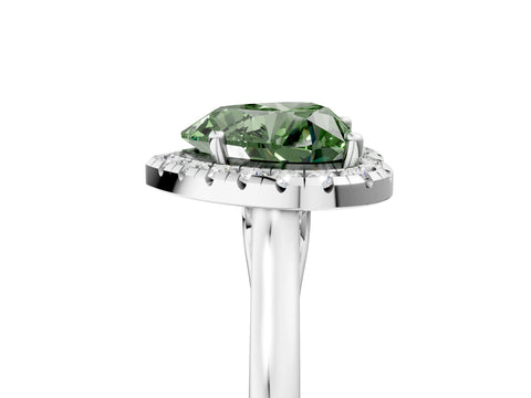 White gold Fancy Green Heart Cut Halo Round Diamond Solitaire Ring with Pavé Band and Four-Prong Setting_17