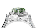 White gold Fancy Green Heart Cut Halo Round Diamond Twist Band with Four-Prong Setting_28