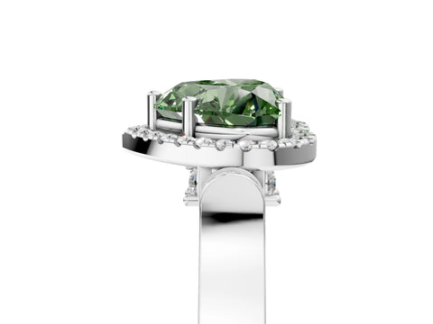 White gold Fancy Green Heart Cut Halo Round Diamond Twist Band with Four-Prong Setting_29