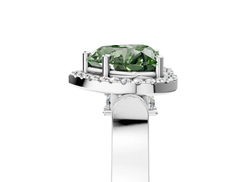 White gold Fancy Green Heart Cut Halo Round Diamond Twist Band with Four-Prong Setting_5