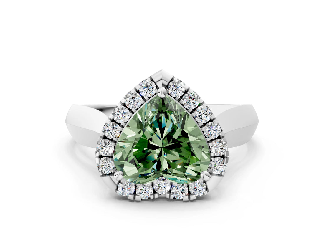 White gold Fancy Green Heart  Cut Halo Solitaire Engagement Ring with Square Band and Four-Prong Setting_89