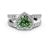 White gold Fancy Green Heart  Cut Halo Split Shank Diamond Ring with Four-Prong Setting