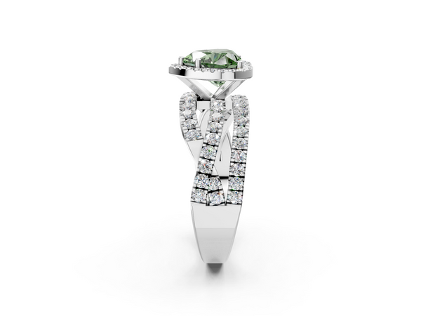 White gold Fancy Green Heart  Cut Halo Split Shank Prong Setting Ring