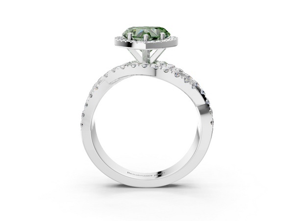 White gold Fancy Green Heart  Cut Halo Split Shank Prong Setting Ring