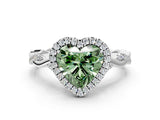 White gold Fancy Green Heart Cut Halo Twist Band with Four-Prong Setting_24