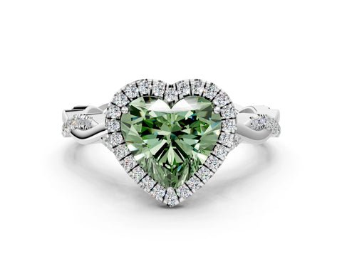 White gold Fancy Green Heart Cut Halo Twist Band with Four-Prong Setting_24