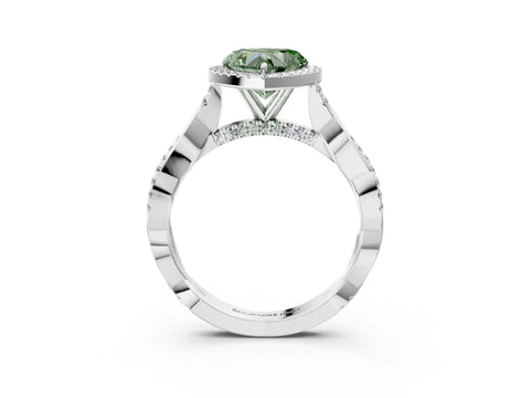 White gold Fancy Green Heart Cut Halo Twist Band with Four-Prong Setting_3