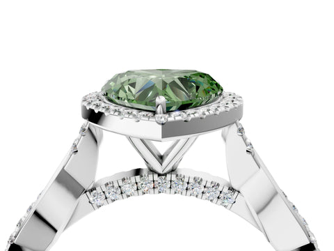 White gold Fancy Green Heart Cut Halo Twist Band with Four-Prong Setting_4