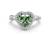 White gold Fancy Green Heart Cut Halo Twist Band with Four-Prong Setting_72
