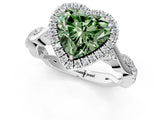White gold Fancy Green Heart Cut Halo Twist Band with Four-Prong Setting_73