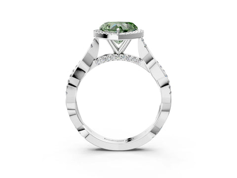 White gold Fancy Green Heart Cut Halo Twist Band with Four-Prong Setting_75
