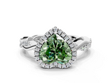 White gold Fancy Green Heart  Cut Halo Twisted Band Four-Prong Ring