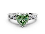 White gold Fancy Green Heart  Cut Milgrain Channel Set Engagement Ring with Solitaire Prong Setting