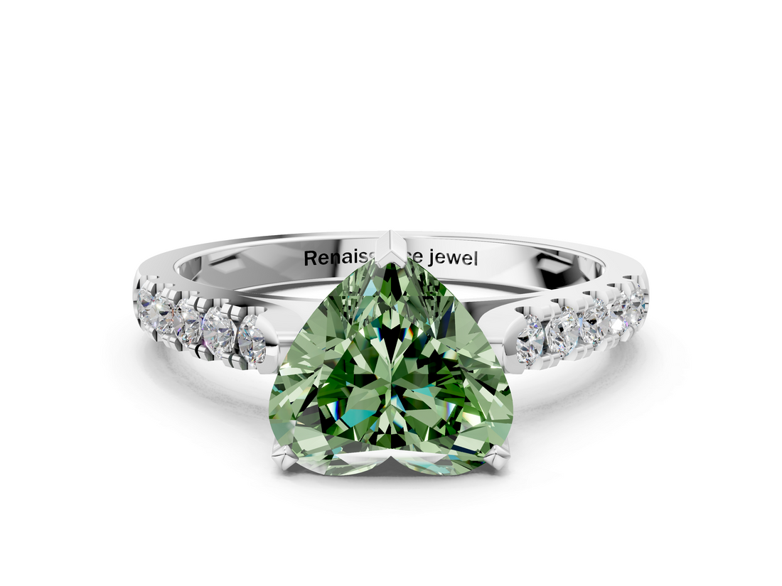 White gold Fancy Green Heart  Cut Pavé Band Solitaire Ring with Four-Prong Setting_23