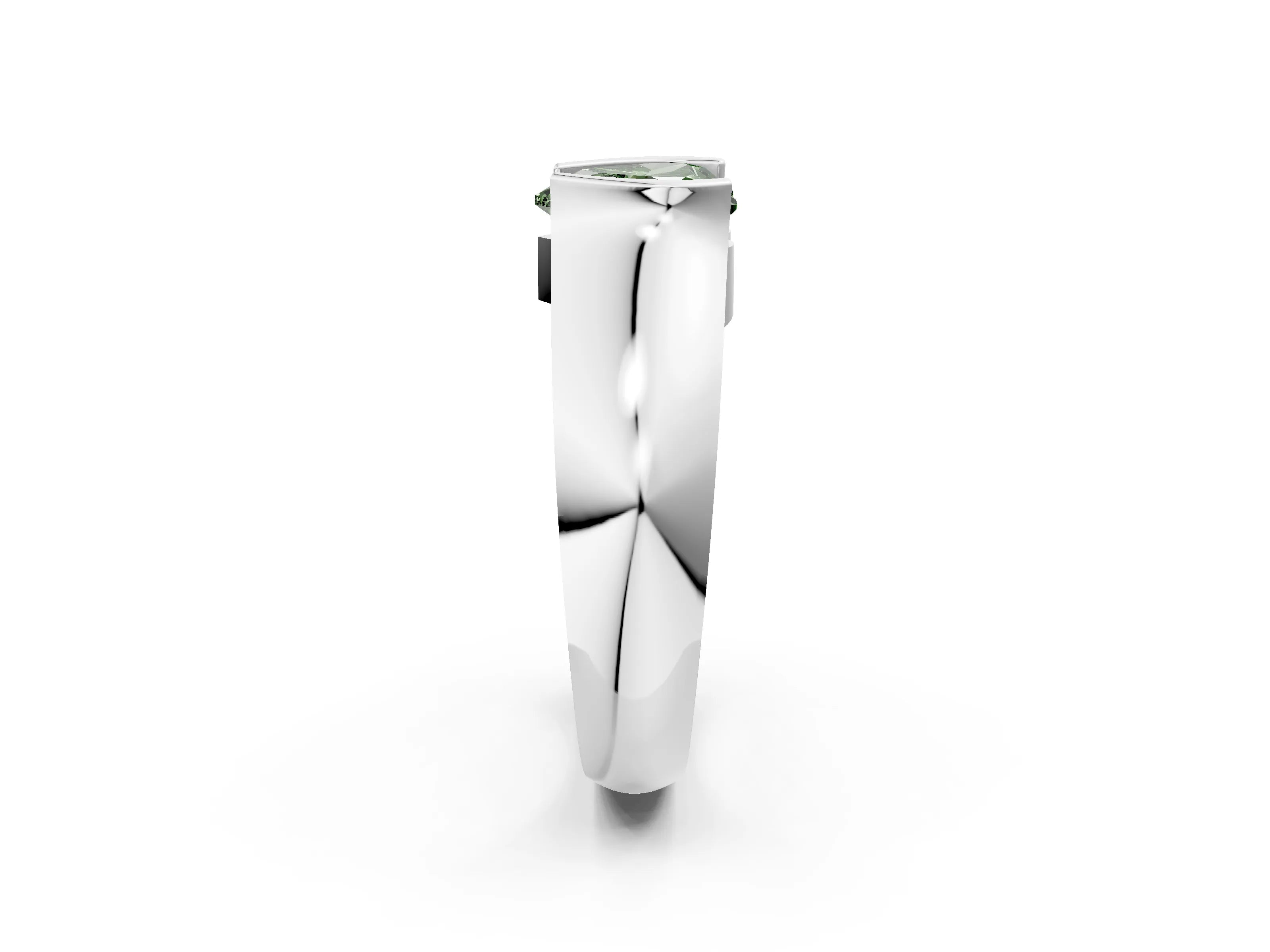 White gold Fancy Green Heart Cut Solitaire Bezel Set Diamond Ring with Wide Band_14