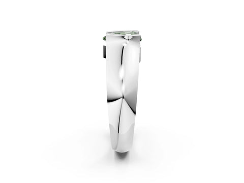 White gold Fancy Green Heart Cut Solitaire Bezel Set Diamond Ring with Wide Band_14