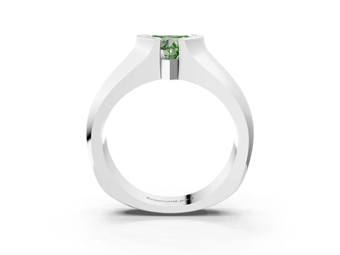 White gold Fancy Green Heart Cut Solitaire Bezel Set Diamond Ring with Wide Band_15