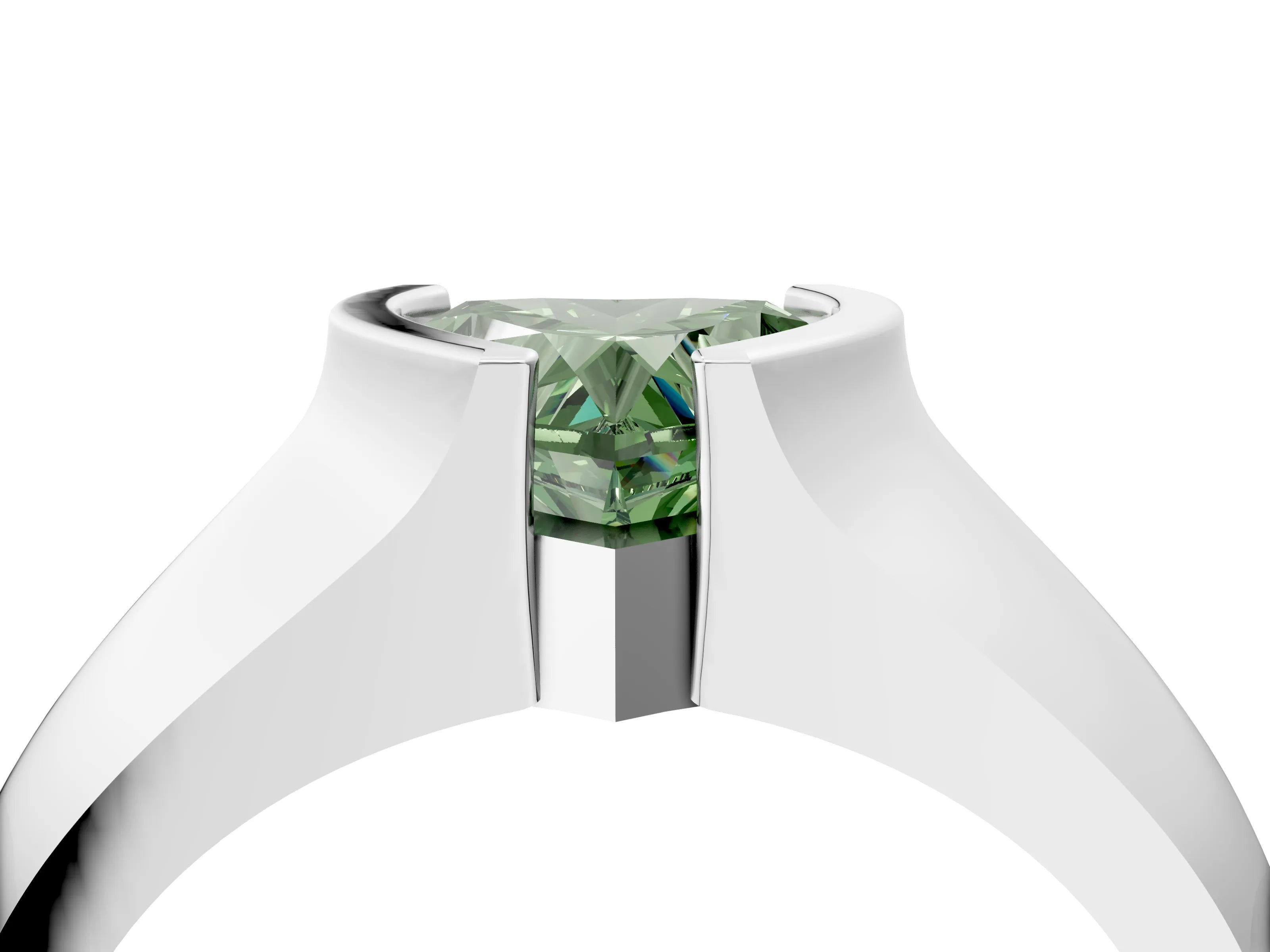 White gold Fancy Green Heart Cut Solitaire Bezel Set Diamond Ring with Wide Band_16