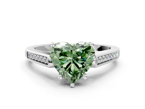 White gold Fancy Green Heart Cut Solitaire Cathedral Diamond Engagement Ring with Channel-Set Band and Four-Prong Setting_15