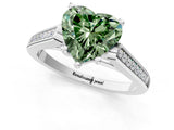 White gold Fancy Green Heart Cut Solitaire Cathedral Diamond Engagement Ring with Channel-Set Band and Four-Prong Setting_16