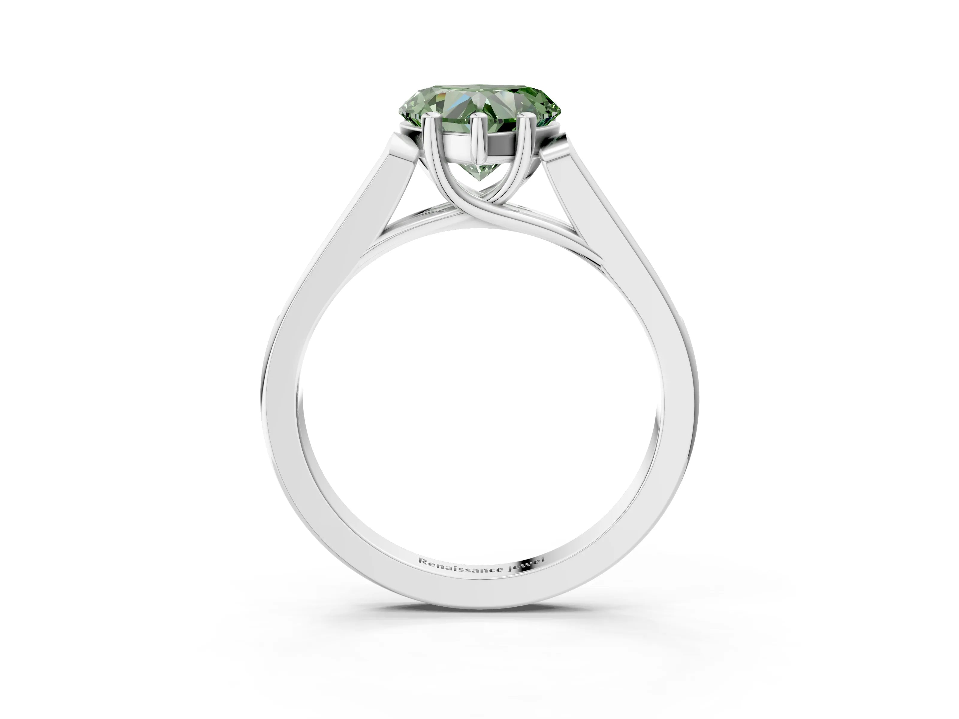 White gold Fancy Green Heart Cut Solitaire Cathedral Diamond Engagement Ring with Channel-Set Band and Four-Prong Setting_18