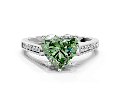 White gold Fancy Green Heart Cut Solitaire Cathedral Diamond Engagement Ring with Channel-Set Band and Four-Prong Setting_3