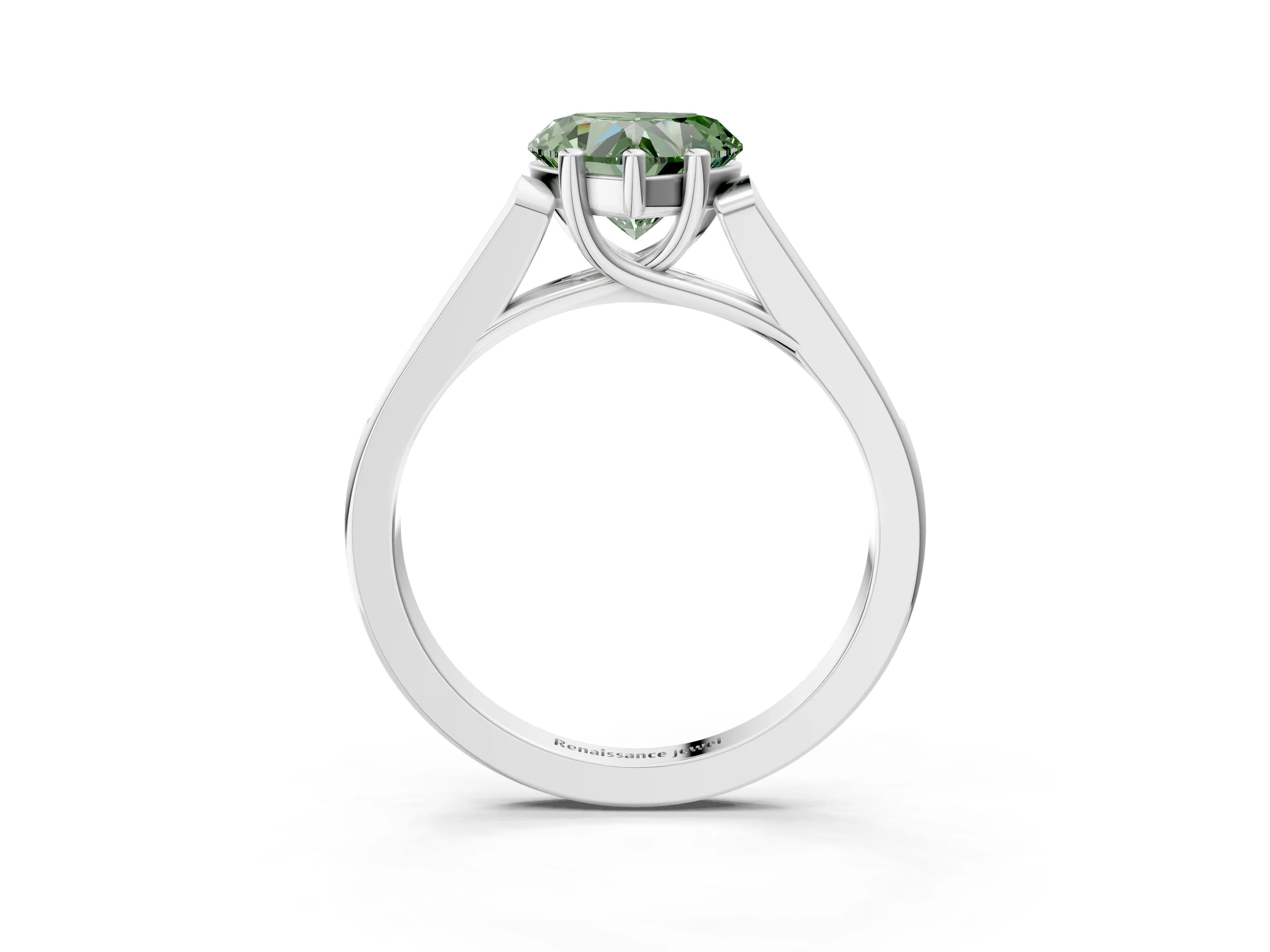 White gold Fancy Green Heart Cut Solitaire Cathedral Diamond Engagement Ring with Channel-Set Band and Four-Prong Setting_6