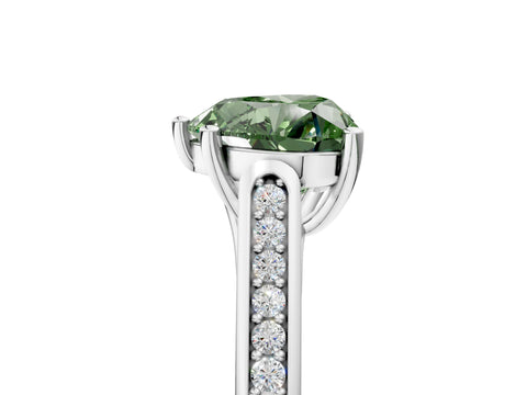White gold Fancy Green Heart Cut Solitaire Cathedral Diamond Engagement Ring with Channel-Set Band and Four-Prong Setting_8