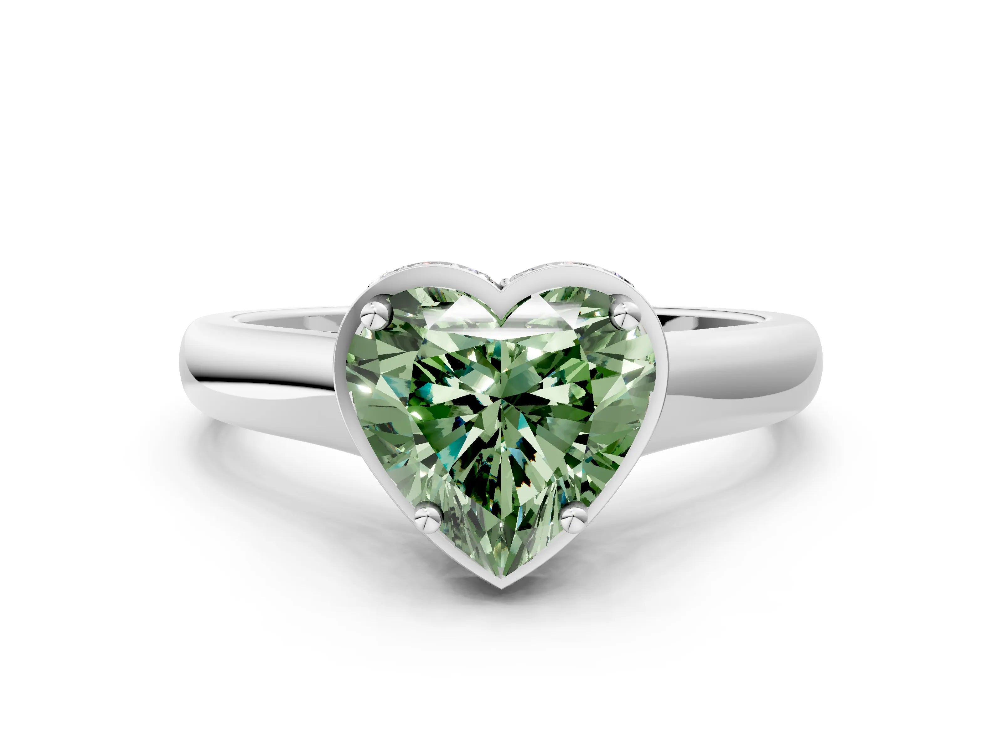 White gold Fancy Green Heart Cut Solitaire Diamond Engagement Ring with Four-Prong Setting and Tapered Band_12