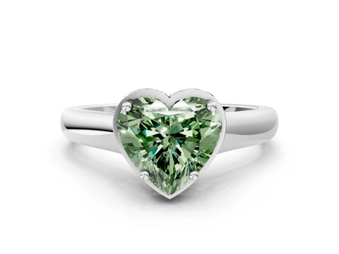 White gold Fancy Green Heart Cut Solitaire Diamond Engagement Ring with Four-Prong Setting and Tapered Band_12