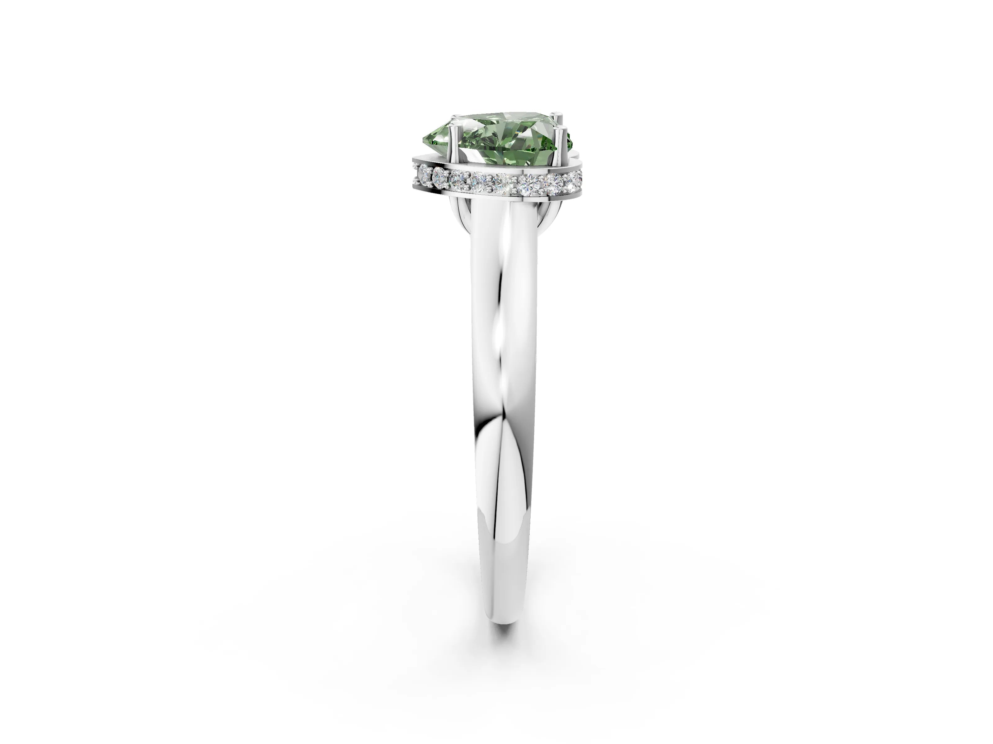 White gold Fancy Green Heart Cut Solitaire Diamond Engagement Ring with Four-Prong Setting and Tapered Band_14