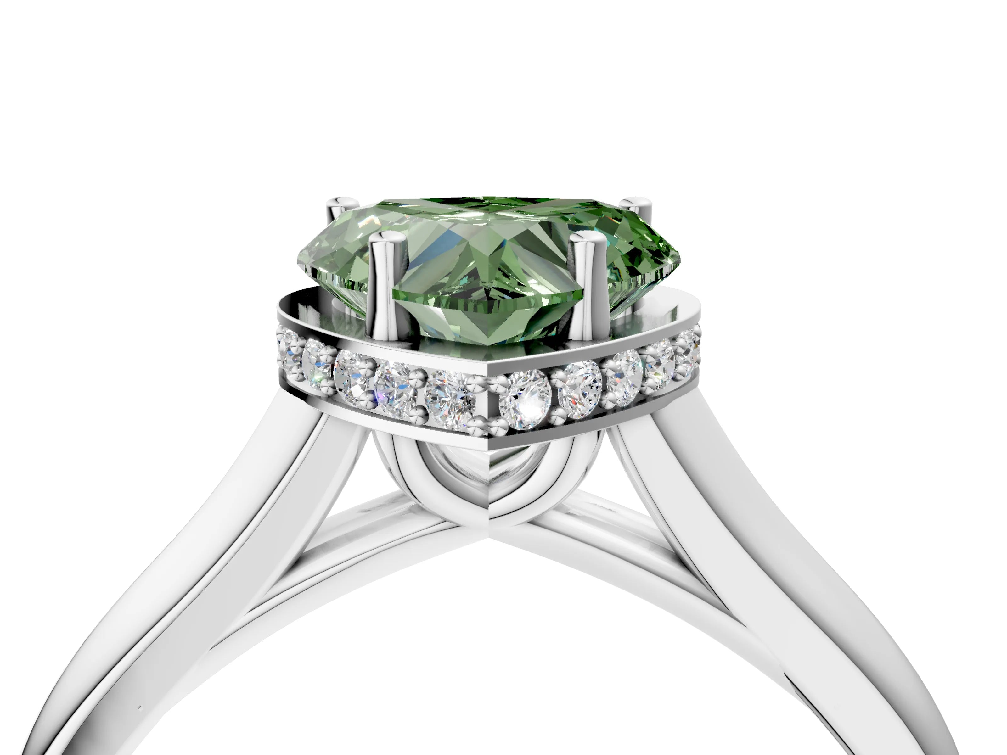 White gold Fancy Green Heart Cut Solitaire Diamond Engagement Ring with Four-Prong Setting and Tapered Band_16
