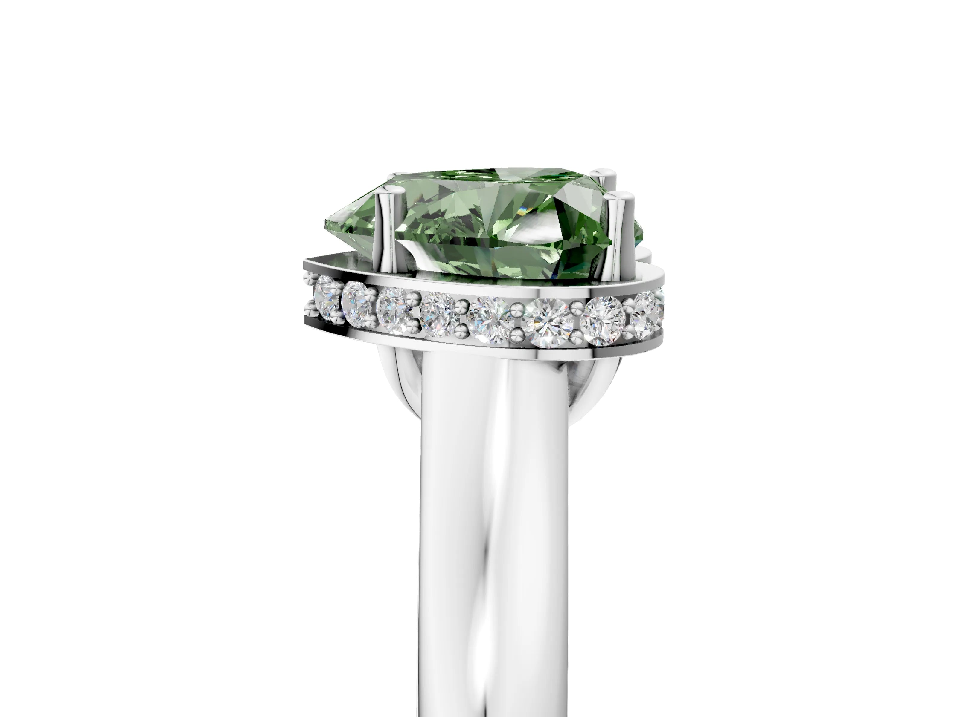White gold Fancy Green Heart Cut Solitaire Diamond Engagement Ring with Four-Prong Setting and Tapered Band_17