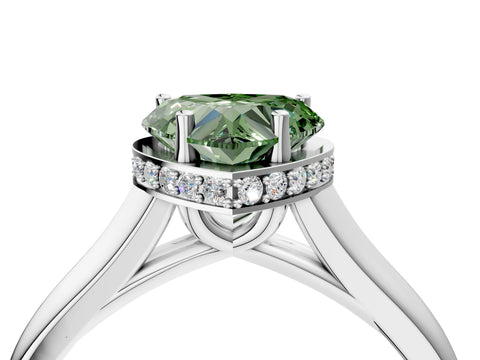 White gold Fancy Green Heart Cut Solitaire Diamond Engagement Ring with Four-Prong Setting and Tapered Band_4