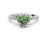 White gold Fancy Green Heart Cut Solitaire Diamond Engagement Ring with Pavé Band and Six-Prong Setting_12