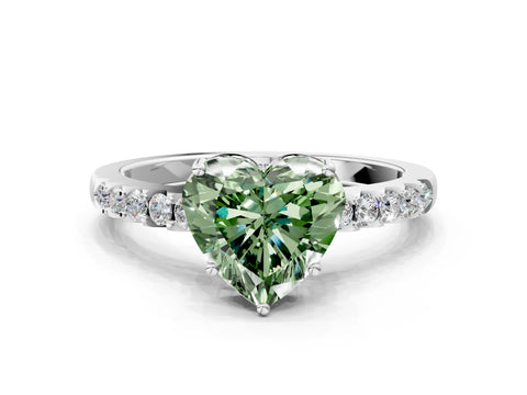 White gold Fancy Green Heart Cut Solitaire Diamond Engagement Ring with Pavé Band and Six-Prong Setting_12