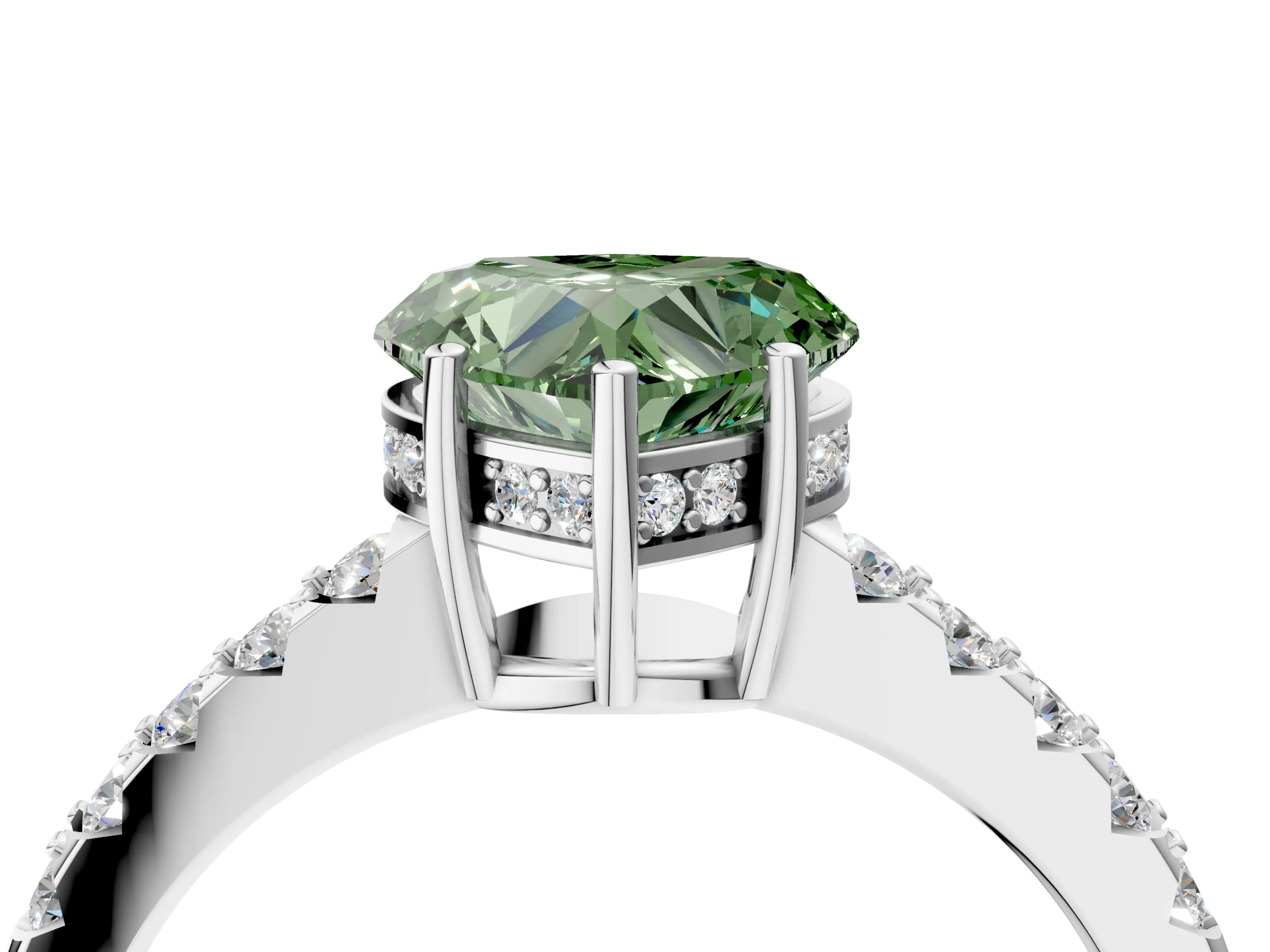 White gold Fancy Green Heart Cut Solitaire Diamond Engagement Ring with Pavé Band and Six-Prong Setting_16