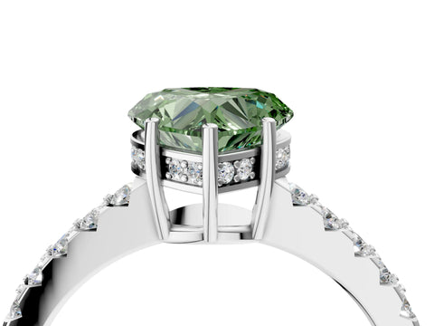 White gold Fancy Green Heart Cut Solitaire Diamond Engagement Ring with Pavé Band and Six-Prong Setting_16