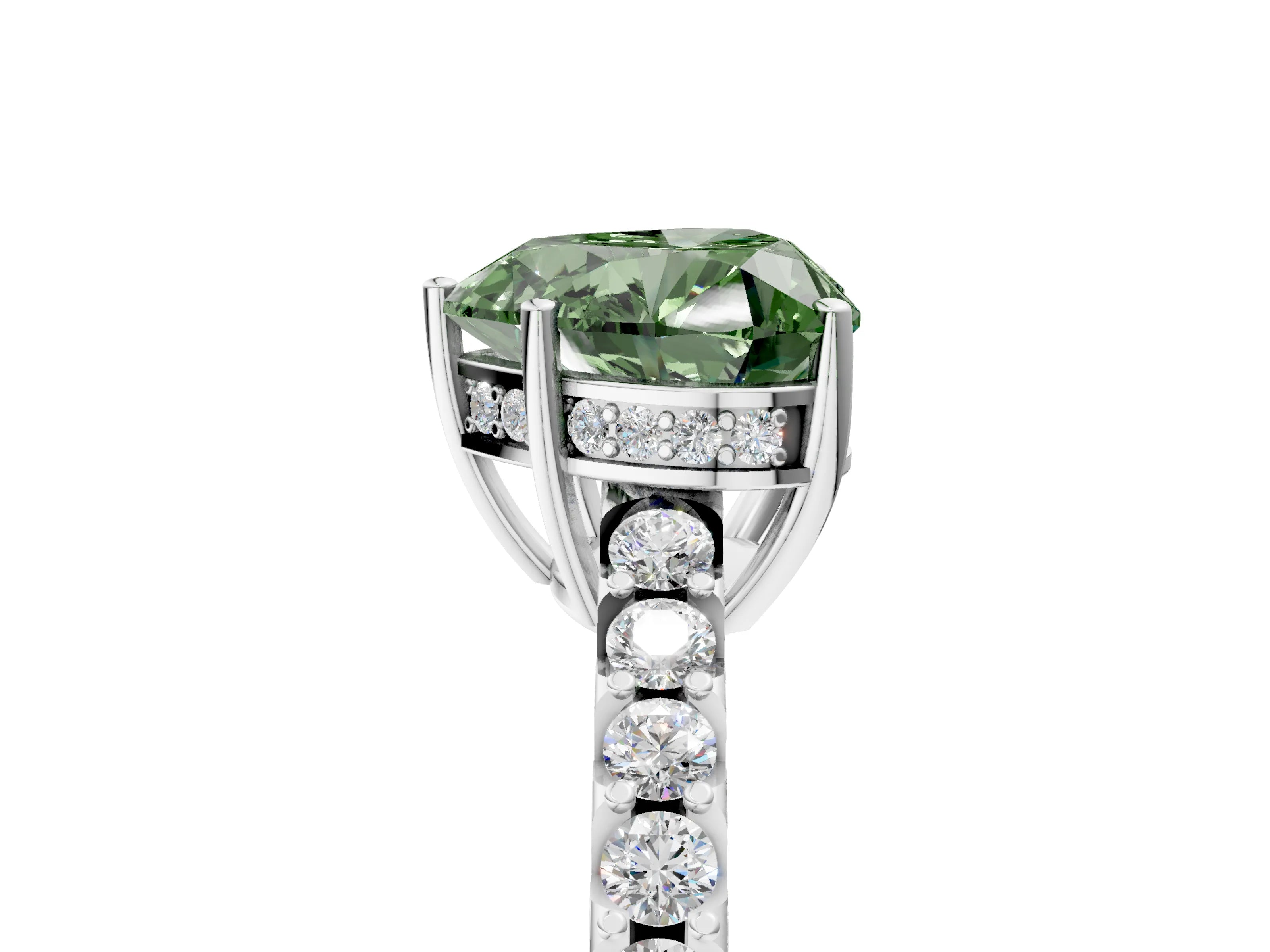 White gold Fancy Green Heart Cut Solitaire Diamond Engagement Ring with Pavé Band and Six-Prong Setting_17