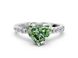 White gold Fancy Green Heart Cut Solitaire Diamond Engagement Ring with Pavé Band and Six-Prong Setting_24