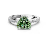 White gold Fancy Green Heart  Cut Solitaire Diamond Engagement Ring with Pave Band and Four-Prong Setting