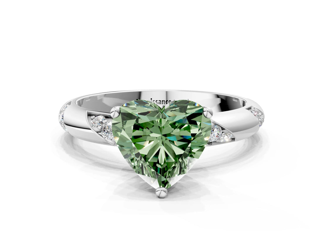 White gold Fancy Green Heart Cut Solitaire Diamond Engagement Ring with Twisted Pave Band and Four-Prong Setting_19