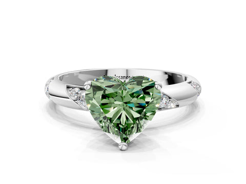 White gold Fancy Green Heart Cut Solitaire Diamond Engagement Ring with Twisted Pave Band and Four-Prong Setting_19