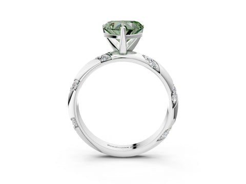 White gold Fancy Green Heart Cut Solitaire Diamond Engagement Ring with Twisted Pave Band and Four-Prong Setting_22